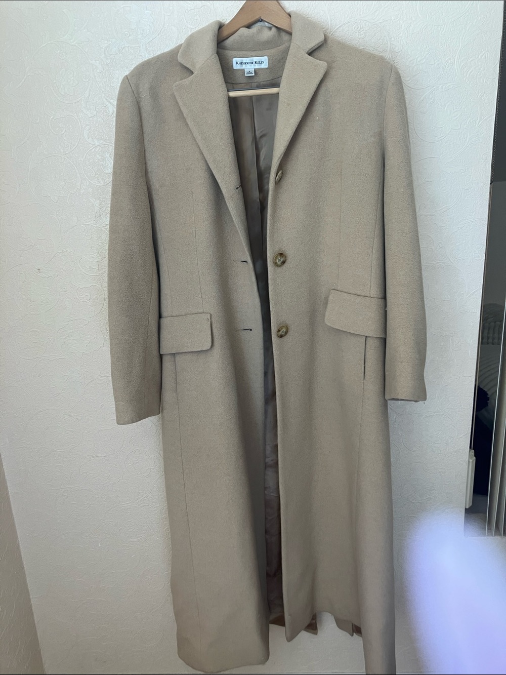 Women's Long Single-Breasted Trench Coat by Laurent Fabre in Beige